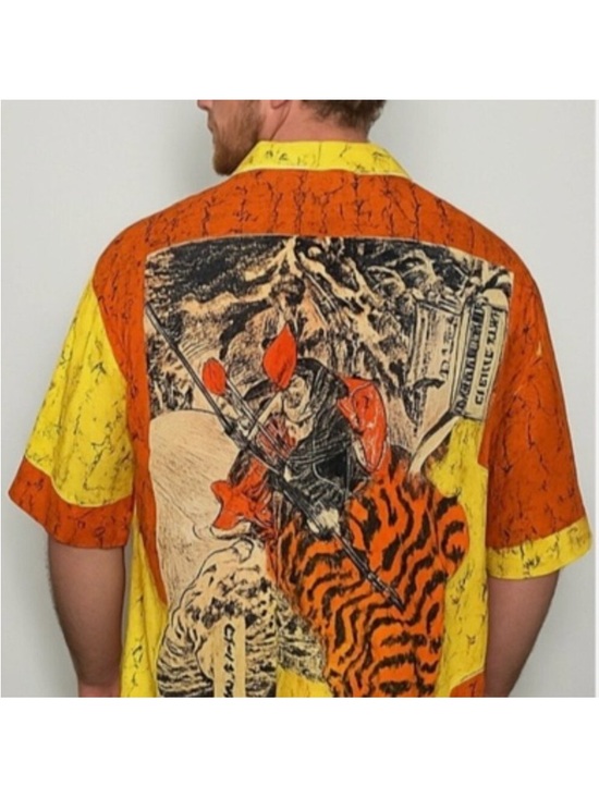 Phat Farm Other - Phat Farm Shirt 90s Short Sleeve Button Front Mens XXL Samurai Sword Tiger AOP